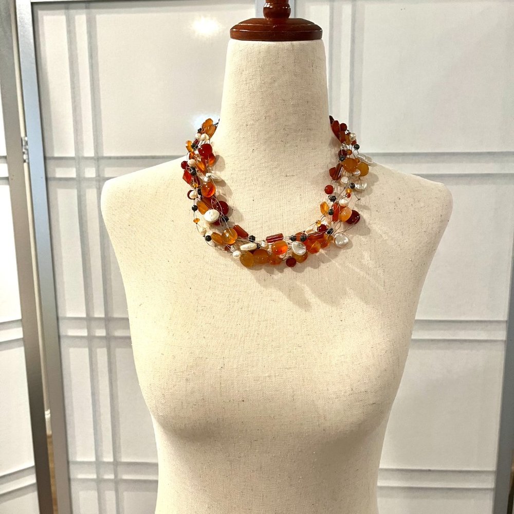 Carnelian and Pearl Multistrand Necklace